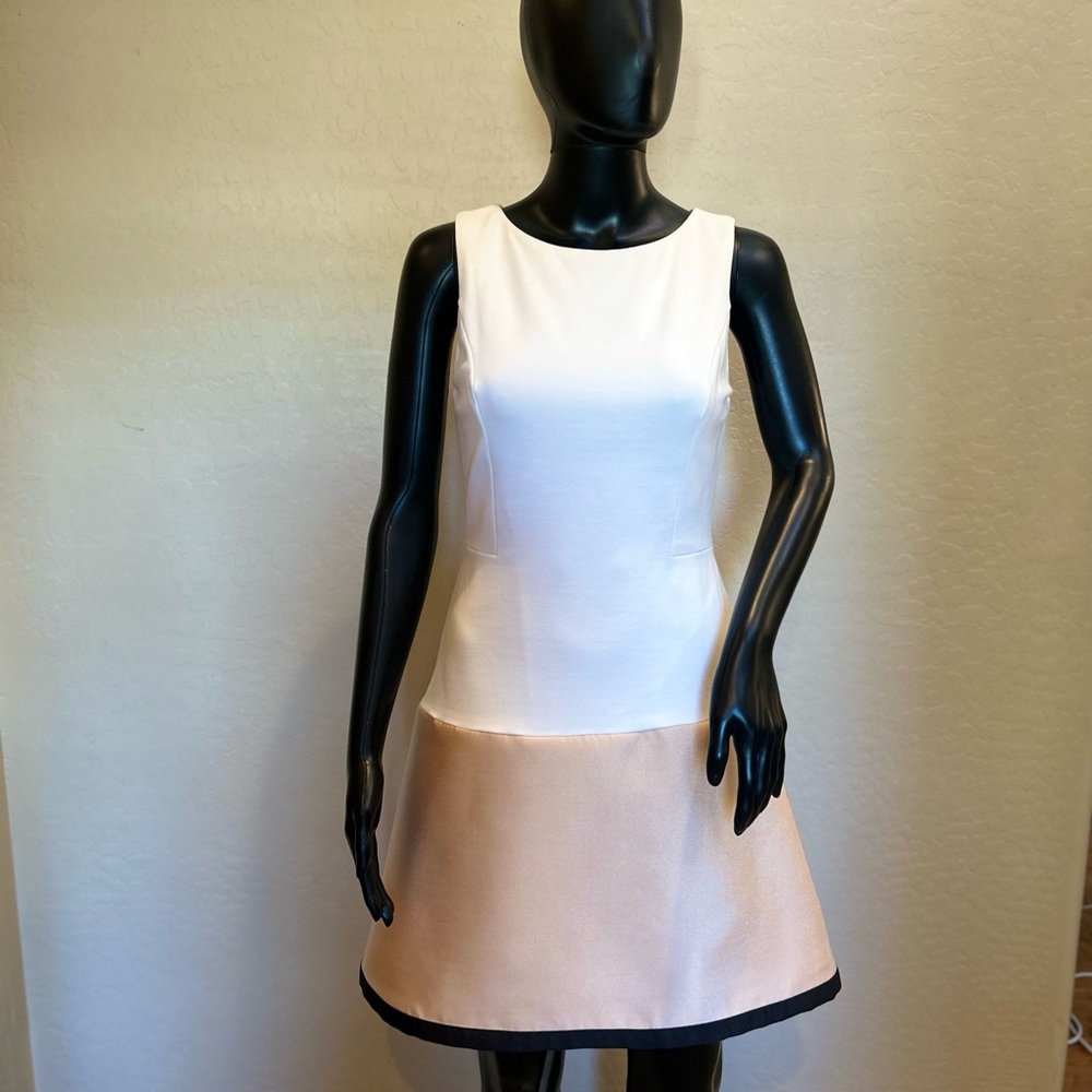 Maeve White and Rose Gold Sleeveless A-Line Mini Dress with black trim